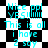 A static image with cyan text on a black-and-white checkered background, displaying repeated phrases in a pixelated style.