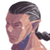 Pixelated side-profile image of a person with dark hair in a ponytail wearing a blue sleeveless top against a white background.