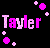 Pixelated text 'Taylor' in pink and white on black background with scattered pink and light pink pixel clusters.