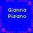 Blue background with pink dotted border and star motifs, four identical text blocks reading "Gianna Pisano" in white pixelated font.