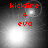 Red text 'kickline', '4', and 'eva' over a grayscale background with shifting bright circular light effects.