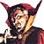 A split-frame contact sheet showing a pixelated character with red horns and dark clothing on the left, next to green text reading "Original Icons .com" on a dark background.