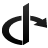 Black wireframe icon with curved left segment, vertical central bar, and right arrow segment on light gray background.