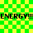 Green and yellow checkered background with repeated black text "ENERGY!!!ENERGY!!!" in two horizontal bands.