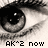 Black-and-white close-up of a human eye with visible eyelashes and iris details, overlaid with pixelated text in four quadrants.