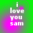 Green background with white text 'i love you sam' and shifting purple glow effects across four