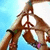 Animated sequence of a character's hands forming peace signs against a blue sky background with white clouds.
