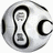 A spherical object with black and white patterns, featuring a central hourglass shape containing two Chinese characters.