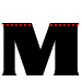 Six black capital M letters with red dot patterns on a gray background, arranged in two of three
