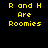 Yellow pixelated text on black background reads "R and H Are Roomies" in three lines, with a gray rectangular area in the bottom-right corner.