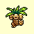 Pixel art animation of a brown bipedal Pokémon with green leafy head, shown in two running poses on a light yellow background.
