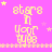 A pink background with yellow text reading 'stars in your eyes' and scattered stars, where star positions shift across frames.