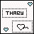 A 3x2 contact sheet of five animated frames showing a pixel art buddy icon with the name "THARY" and light blue hearts in various positions across frames.