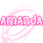 Pixelated pink text reading 'AMANDA AMANDA' with swirling pink lines and scattered pink dots on a white background.