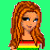 A 3x2 contact sheet of a pixel art animated icon featuring a red-haired cartoon woman with rainbow striped top, displayed across five sampled frames showing facial expression changes and text variations on colored backgrounds.