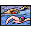 Animated sequence of a swimmer in pink cap and green goggles performing freestyle strokes across six
