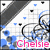 Pixelated static icon with abstract shapes, blue and gray tones, and pink text reading 'Chelsie' at the bottom.
