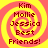 Four identical pixelated spiral icons with yellow and pink hues display text listing names and 'Best Friends!' in red pixelated font.