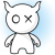 A white cartoon character with horns and X-shaped eyes appears in three sequential poses: neutral, holding a speech bubble, then raising an arm with 'I'm' text inside the bubble.