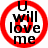 Red circular target with black text "U will love me" centered inside, displayed in a of four