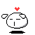 A 4x3 contact sheet of a pixel art animation featuring a white spherical character with small ears, red heart above head, and black shadow base across ten frames showing facial expression changes.