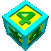 cyan cubes with yellow faces displaying green number 4s, each cube rotated to show multiple sides against a gray background