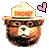 Pixelated bear head wearing a light brown ranger hat with orange band, one version shows pink heart above left side.