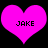 Two identical pink heart shapes with black text 'JAKE' centered inside each, set against a black background.