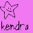 Two static star-shaped buddy icons with a smiling face on the left and plain outline on the right, both labeled "kendra" below in pixelated text against a solid pink background.