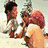 A four- of pixelated images showing people in various poses and settings, including a beach scene with trees and two figures dancing