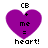 Four identical purple heart-shaped icons arranged in a , each containing black text and symbols on white background