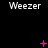 A black background displays the word 'Weezer' in white pixelated text across three , with pink plus signs and X symbols animating above each instance
