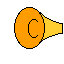 Pixelated orange and yellow circular icon with a central 'C' symbol, showing three distinct animation states against gray background.