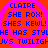 A static digital image with a bright orange background and pink concentric circles, displaying blue pixelated text in four quadrants.