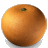 Static pixelated orange fruit icon with gradient shading and small stem nub on top, displayed against a plain gray background.
