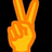 Animated orange hand making peace sign with two fingers extended, shown in multiple positions against black background.