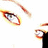 Pixelated close-up of a stylized eye with orange and yellow highlights, part of a larger figure on white background.