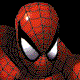 nine pixelated character portraits with varying expressions and color schemes, including red-and-blue webbed patterns and yellow helmets