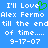 Blue background with white pixelated text reading "I'll Love Alex Fermo till the end of time.... 9-17-07" and a green heart symbol replacing 'Love' in the first line.