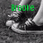 Green text reading 'Brooke' overlaid on a grayscale pixelated image of a person's lower body wearing dark shoes and light pants.