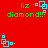 Red background with green text 'liz diamond!!' and cyan pixelated shapes in four corners, animated to shift positions.