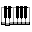 A 6-frame animated contact sheet showing a sequence of piano keyboard icons with varying key positions and gray base transitions across frames.