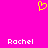 A bright pink background features a yellow pixelated heart symbol at the top center and two identical white text labels reading "Rachel" below.