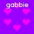 Purple background with scattered pink pixelated hearts and repeated white text 'gabbie' in a pixelated font.