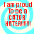 Four identical display red pixelated text on a light blue spiral background, each reading "I am proud To be a GATOR HATER!!!!!!"