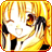 Pixelated static icon showing a stylized figure with flowing hair against a bright yellow-orange background, featuring motion blur effects and dark accents on limbs.