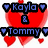 Pixelated red hearts with blue text reading 'Kayla & Tommy', 'Forever', and '10/25/07' on a white background.
