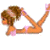 Pixelated cartoon girl in orange swimsuit performing acrobatic pose next to pink "play girl" text and Playboy bunny logo on white background.