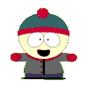 cartoon character icons with a red and green striped hat, gray jacket, and red mittens showing various facial expressions and hair changes