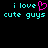 Pixelated cyan text 'i love cute guys' with a pink heart symbol replacing the word 'love', displayed on black background.